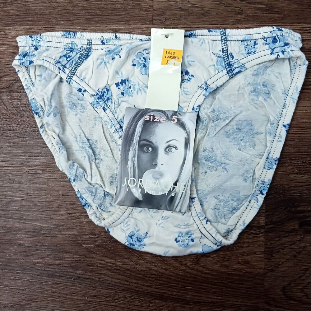 Vintage Jordache Cotton Blend Blue Floral Panties Size 5‎ New